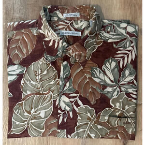 Burma Bibas Men's Cotton Vacation Hawaiian Button Down Shirt Brown Green Size L